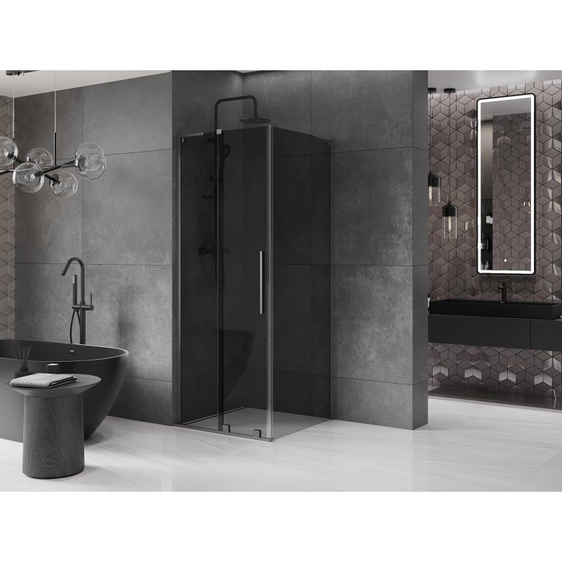 Mexen Velar L Duschkabine schiebbar 110 x 110 cm, Graphit, gebürstet Gun Gray - 871-110-110-43-66