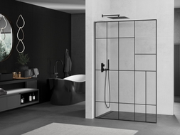 Mexen Kioto L Duschwand Walk-In 90 x 200 cm, schwarzes Muster, Gun Metal - 800-090-103-95-78