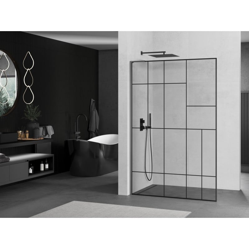 Mexen Kioto L Duschwand Walk-in 100 x 200 cm, schwarzes Muster, Gun Metal - 800-100-103-95-78