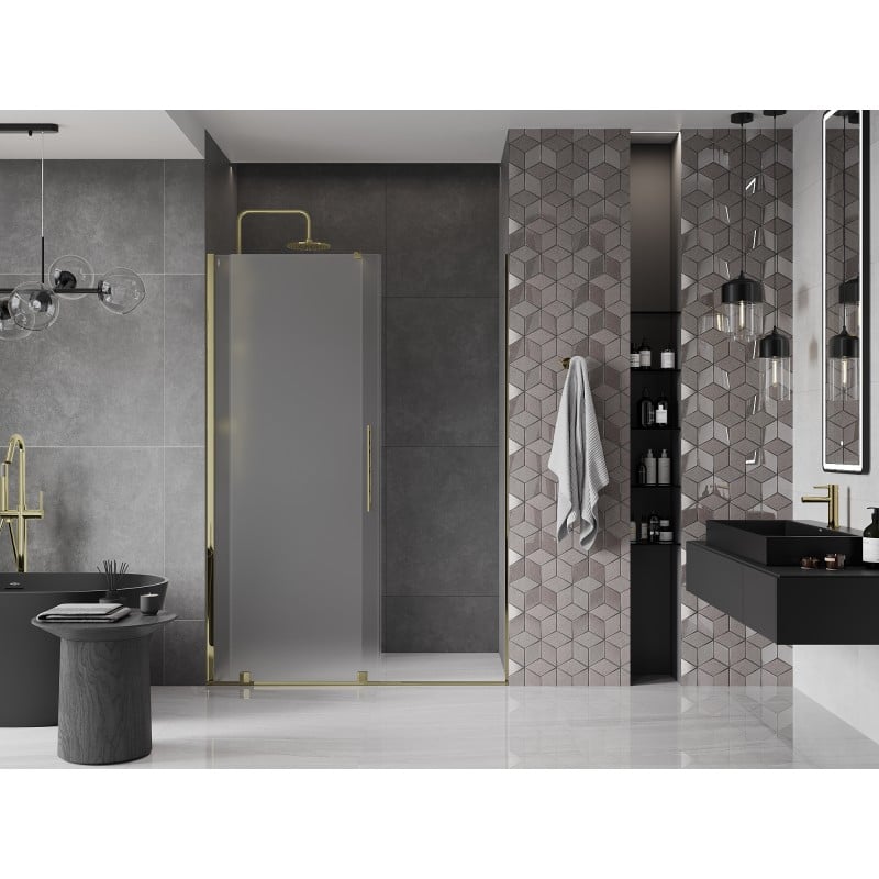 Mexen Velar Schiebetür Dusche 130 cm, Mattglas, Gold - 871-130-000-31-50