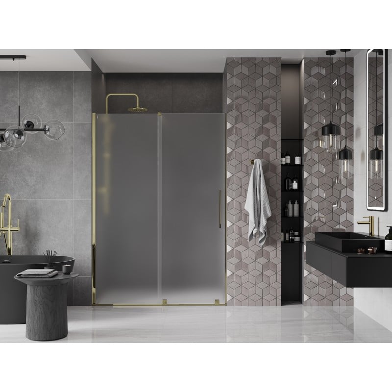 Mexen Velar Schiebetür Dusche 130 cm, Mattglas, Gold - 871-130-000-31-50