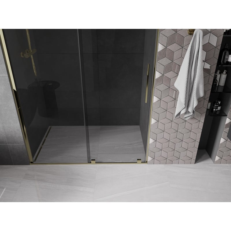 Mexen Velar Schiebetür Dusche 130 cm, Graphit, Gold - 871-130-000-41-50