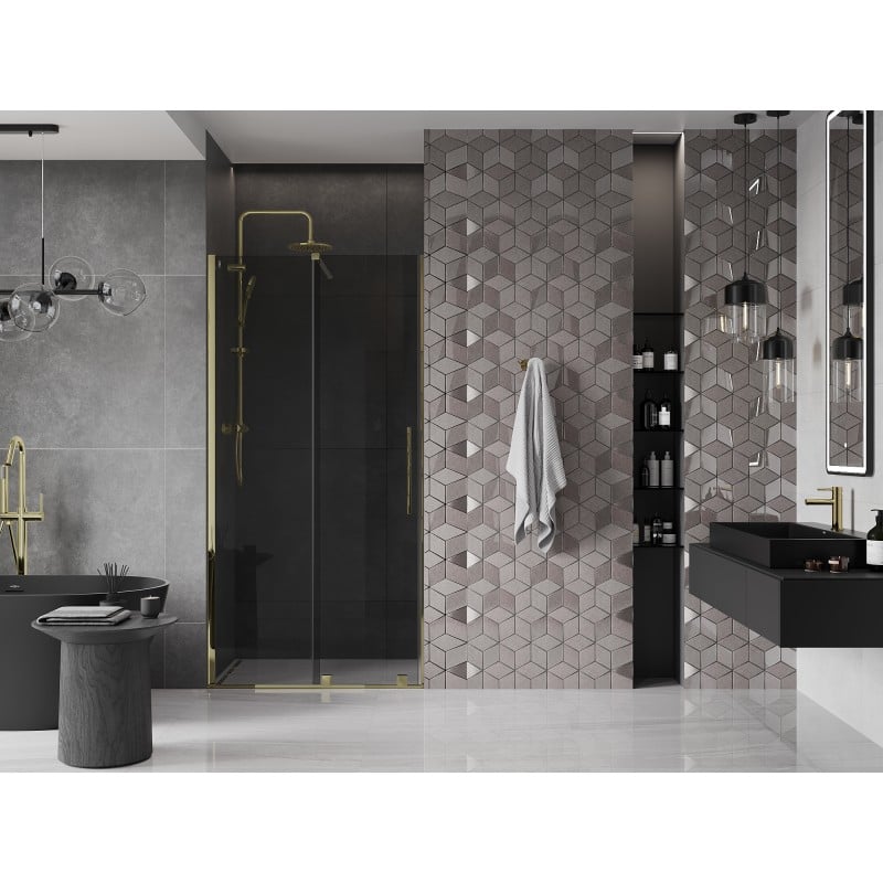 Mexen Velar Schiebetür Dusche 90 cm, Graphit, Gold - 871-090-000-41-50
