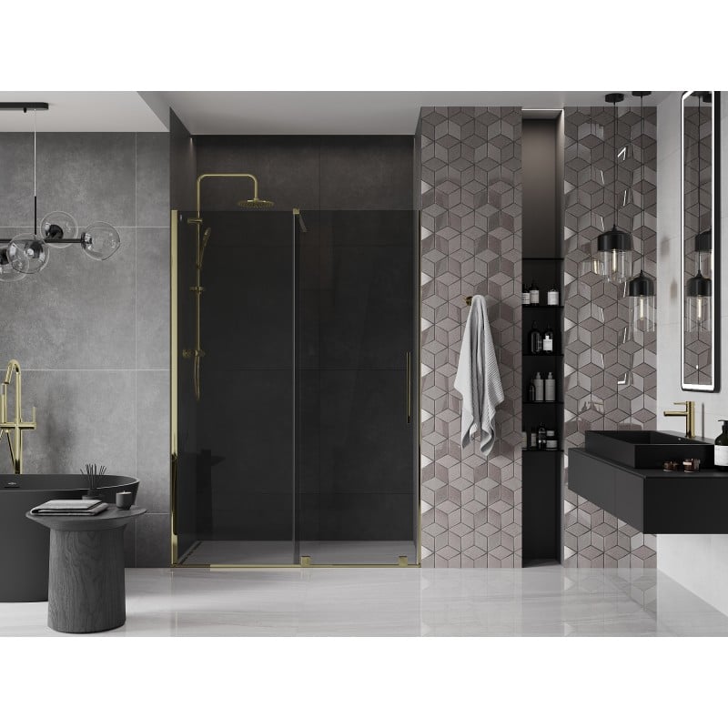 Mexen Velar Schiebetür Dusche 130 cm, Graphit, Gold - 871-130-000-41-50