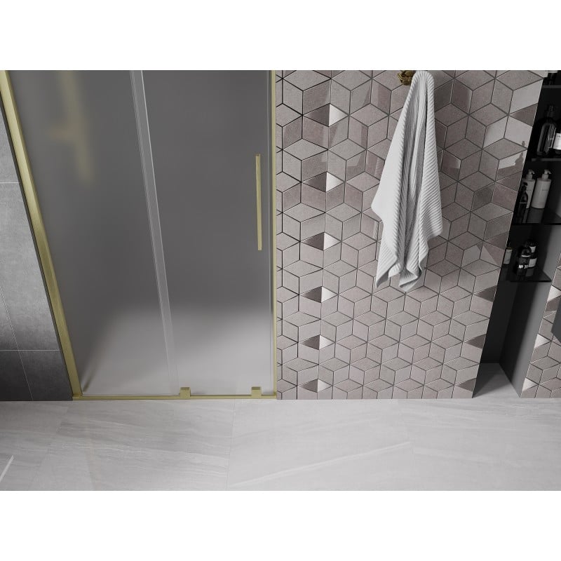 Mexen Velar Schiebeduschtüren 90 cm, Milchglas, gebürstetes Gold - 871-090-000-31-55