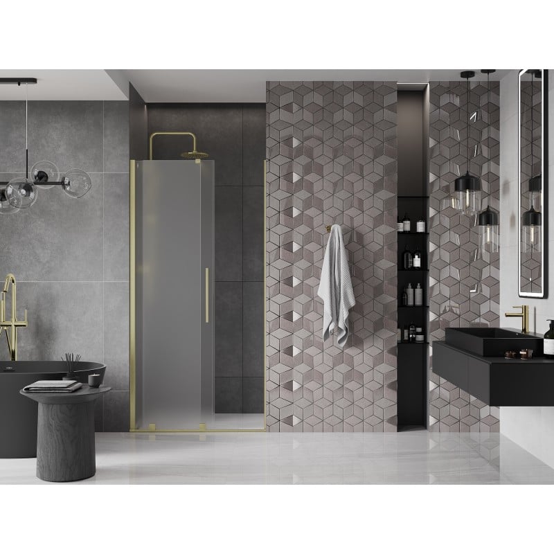 Mexen Velar Schiebeduschtüren 90 cm, Milchglas, gebürstetes Gold - 871-090-000-31-55