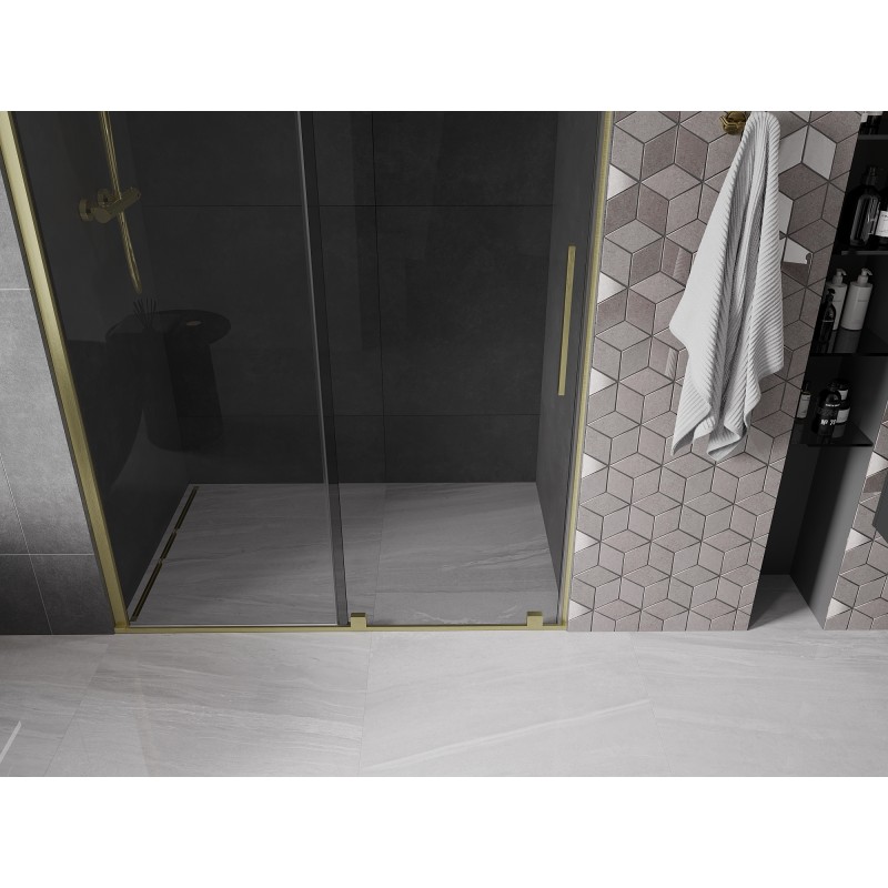Mexen Velar Schiebeduschtür 130 cm, Graphit, gebürstetes Gold - 871-130-000-41-55