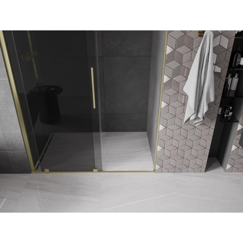 Mexen Velar Schiebetüren für Dusche 140 cm, Graphit, gebürstetes Gold - 871-140-000-41-55