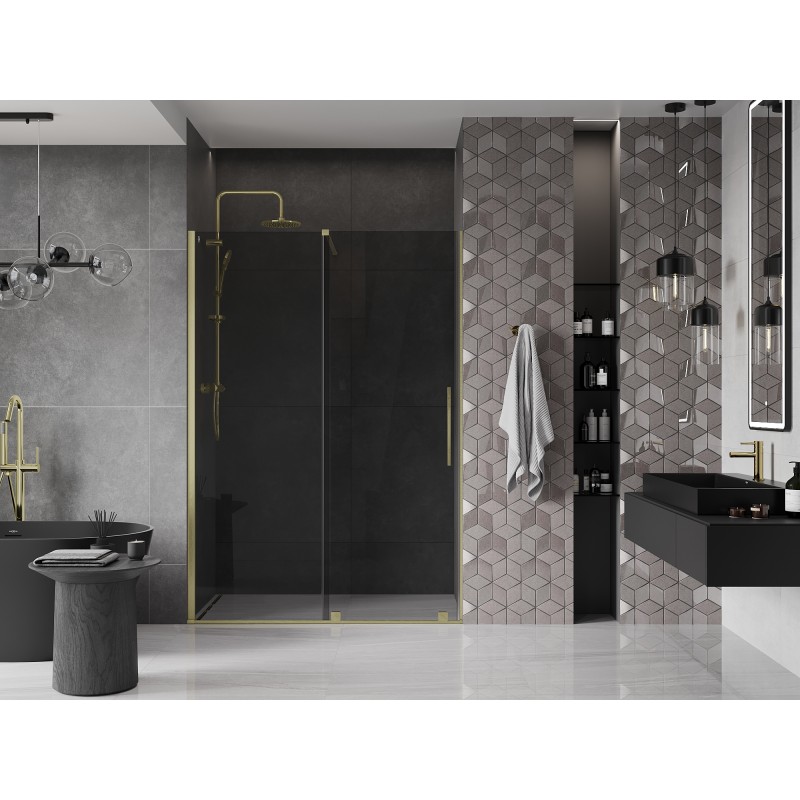 Mexen Velar Schiebetüren für Dusche 140 cm, Graphit, gebürstetes Gold - 871-140-000-41-55