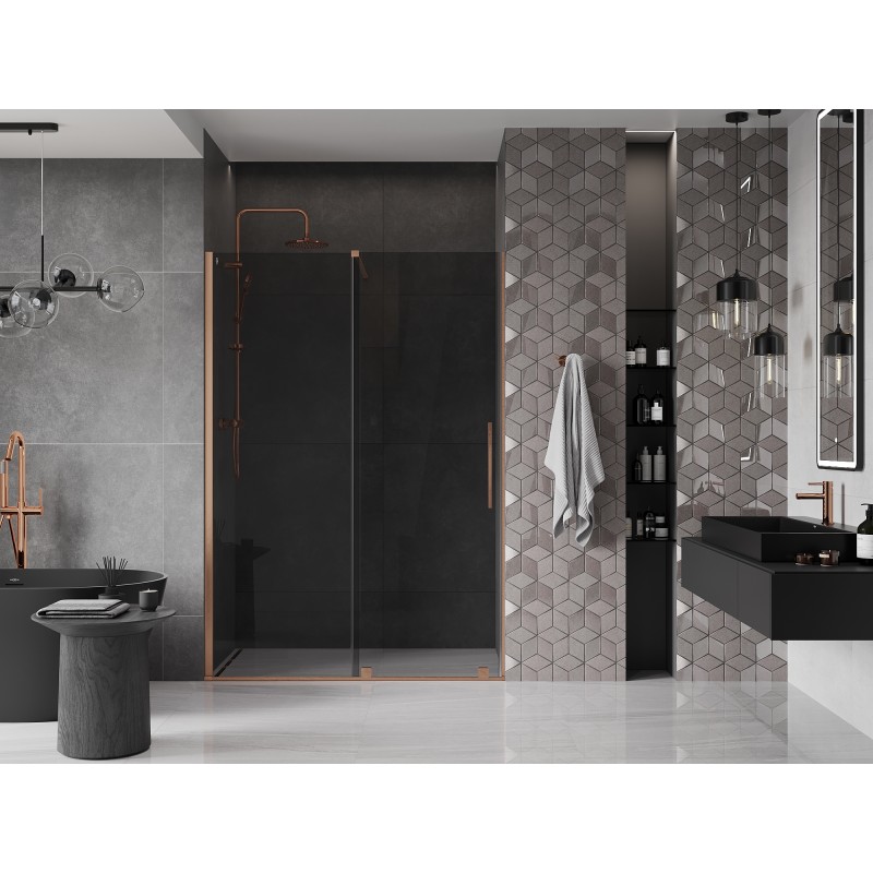 Mexen Velar Schiebetüren Dusche 160 cm, Graphit, gebürstetes Kupfer - 871-160-000-41-65