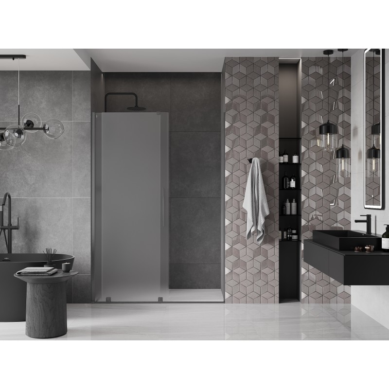 Mexen Velar Schiebetüren für Dusche 160 cm, Frostglas, gebürstetes Gun Gray - 871-160-000-31-66