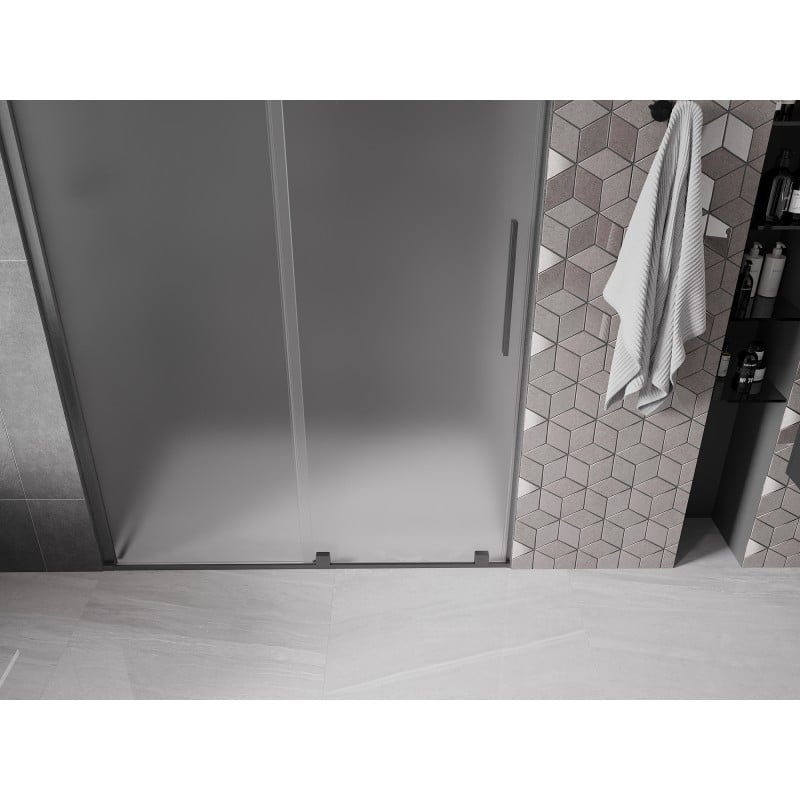 Mexen Velar Schiebetür Duschwand 130 cm, matt, gun gray gebürstet - 871-130-000-31-66