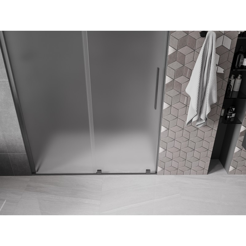 Mexen Velar Schiebetüren für Dusche 160 cm, Frostglas, gebürstetes Gun Gray - 871-160-000-31-66