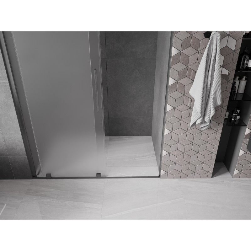 Mexen Velar Schiebetüren 150 cm, Eisglas, Gun Gray gebürstet - 871-150-000-31-66
