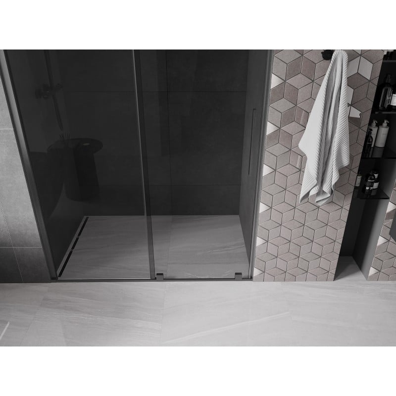 Mexen Velar Schiebetür für Dusche 130 cm, Graphit, gebürstet Gun Gray - 871-130-000-41-66