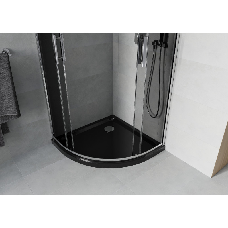 Mexen Rio Halbkreis-Duschkabine 90 x 90 cm, Grafit, Chrom + Flat-Duschwanne, Schwarz - 863-090-090-01-40-4170