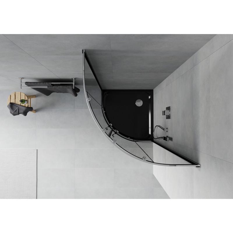 Mexen Rio Halbkreis-Duschkabine 90 x 90 cm, Grafit, Chrom + Flat-Duschwanne, Schwarz - 863-090-090-01-40-4170