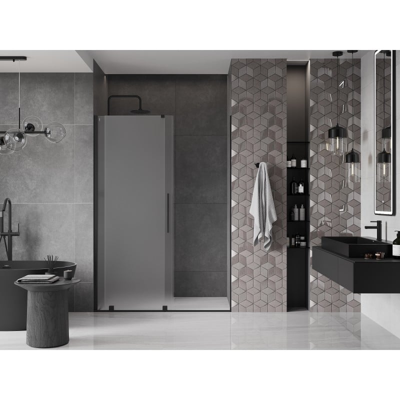 Mexen Velar Schiebetür für Dusche 140 cm, satiniert, schwarz - 871-140-000-31-70