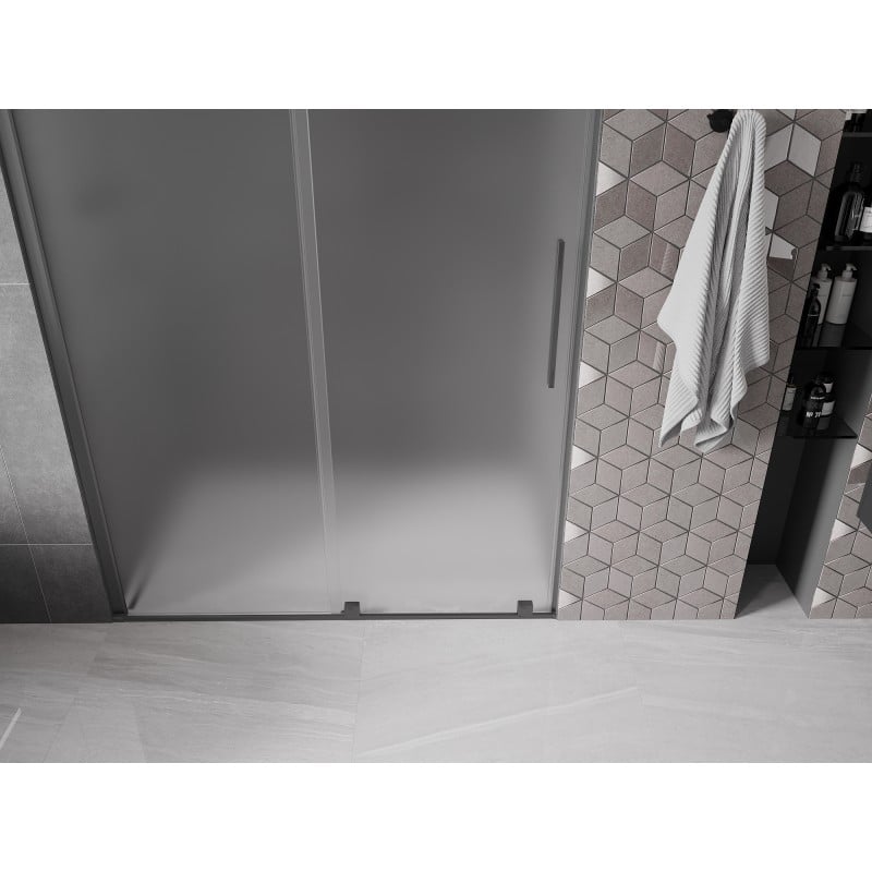 Mexen Velar Schiebeduschtüren 160 cm, Mattglas, Gun Metal - 871-160-000-31-95