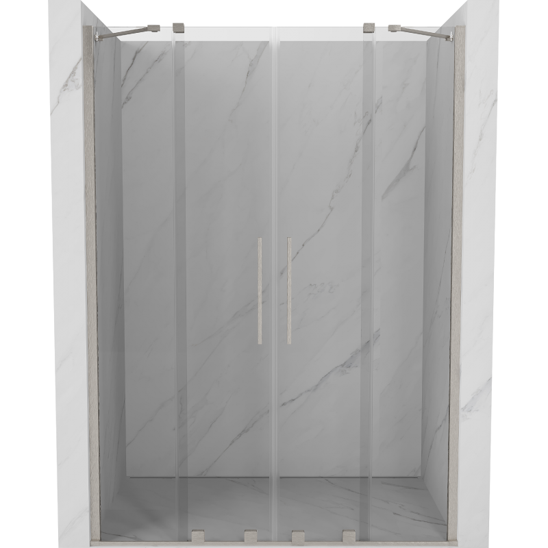 Mexen Velar Duo Schiebetür Duschabtrennung 150 cm, transparent, gebürsteter Nickel - 871-150-000-02-97