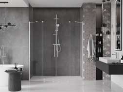Mexen Velar Duo Schiebetür Duschabtrennung 170 cm, transparent, gebürsteter Nickel - 871-170-000-02-97