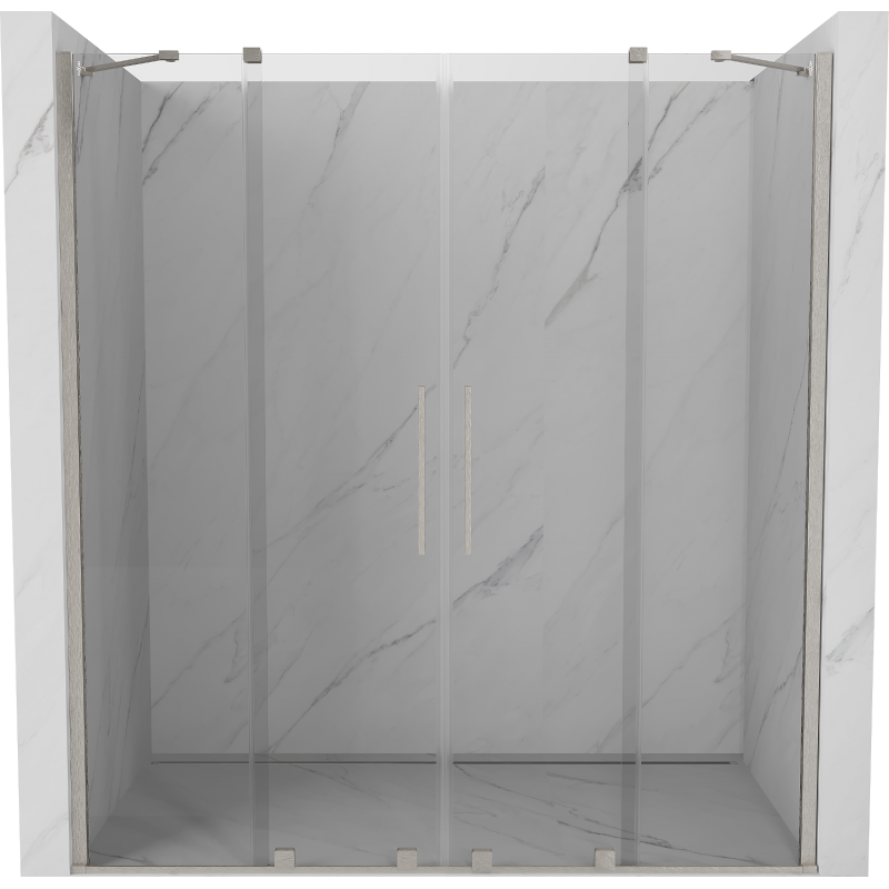 Mexen Velar Duo Schiebetür Duschabtrennung 170 cm, transparent, gebürsteter Nickel - 871-170-000-02-97