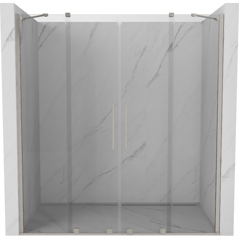 Mexen Velar Duo Schiebetüren Dusche 200 cm, transparent, gebürsteter Nickel - 871-200-000-02-97