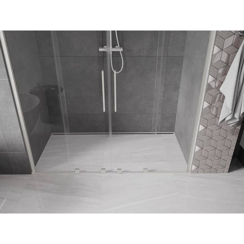 Mexen Velar Duo Schiebetüren Dusche 200 cm, transparent, gebürsteter Nickel - 871-200-000-02-97