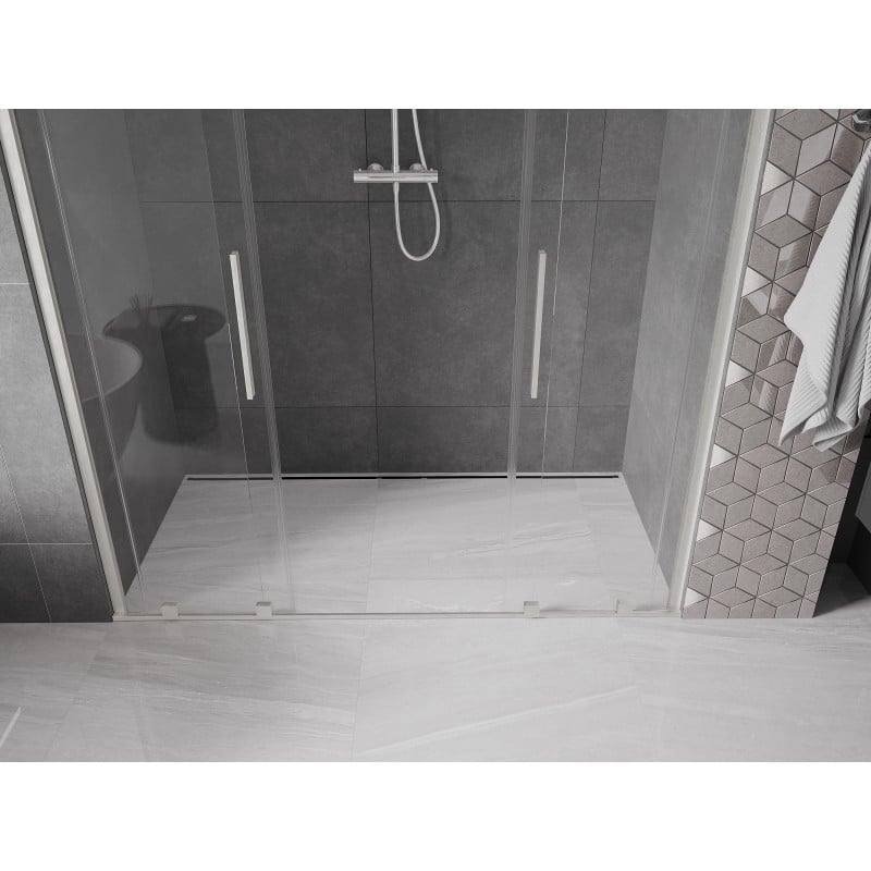 Mexen Velar Duo Schiebetüren Dusche 200 cm, transparent, gebürsteter Nickel - 871-200-000-02-97