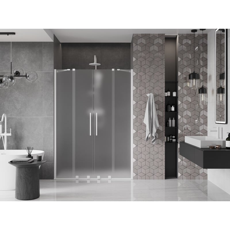 Mexen Velar Duo Schiebeduschtür 140 cm, Mattglas, Weiß - 871-140-000-32-20