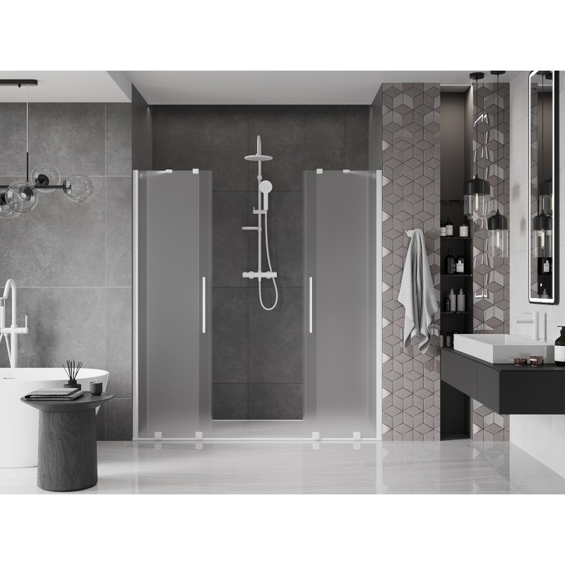 Mexen Velar Duo Schiebetür Dusche 180 cm, Milchglas, weiß - 871-180-000-32-20