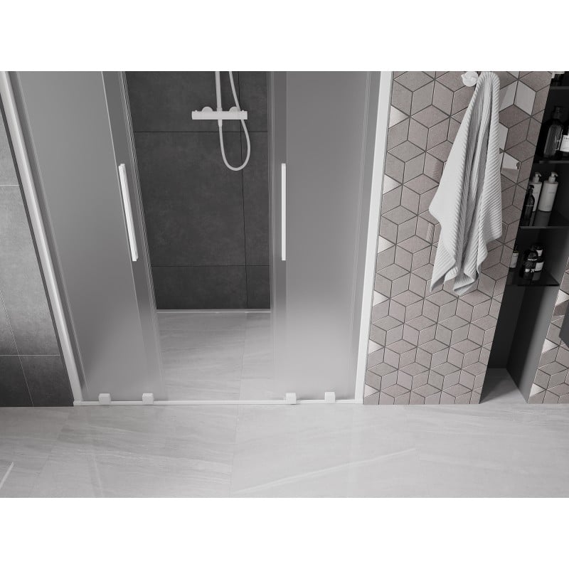 Mexen Velar Duo Schiebetür-Duschabtrennung 160 cm, Mattglas, Weiß - 871-160-000-32-20