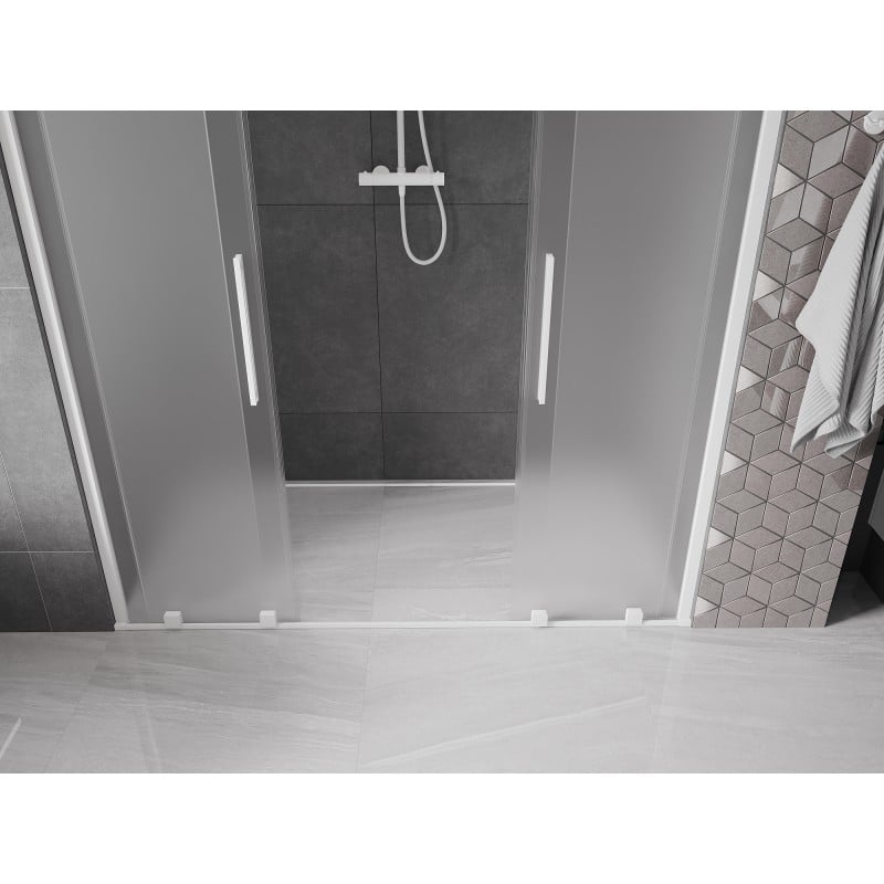 Mexen Velar Duo Schiebetür Dusche 180 cm, Milchglas, weiß - 871-180-000-32-20