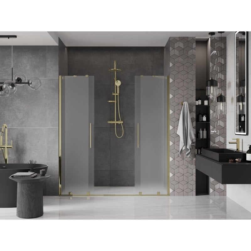 Mexen Velar Duo Schiebeduschtüren 170 cm, Milchglas, Gold - 871-170-000-32-50