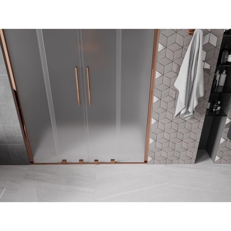 Mexen Velar Duo Schiebetür-Duschabtrennung 160 cm, Mattglas, Roségold - 871-160-000-32-60