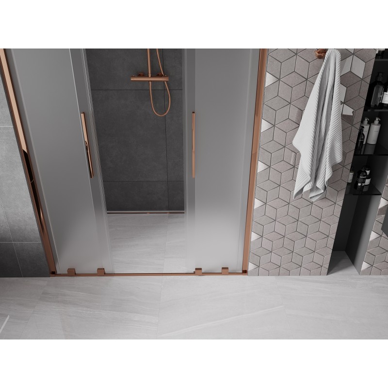 Mexen Velar Duo Schiebetür-Duschabtrennung 160 cm, Mattglas, Roségold - 871-160-000-32-60