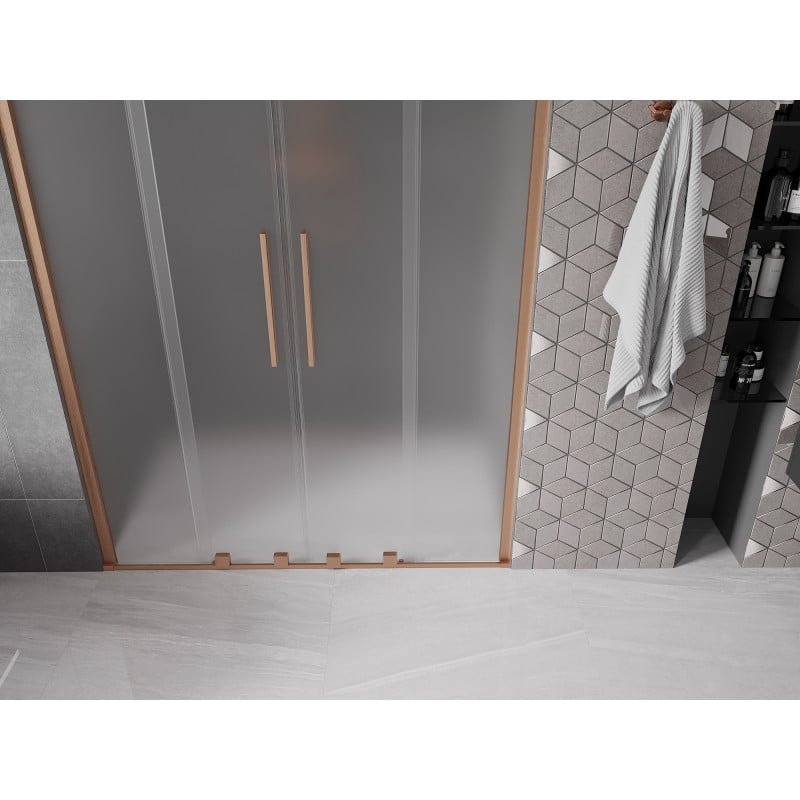 Mexen Velar Duo Schiebetür-Duschkabine 160 cm, Mattglas, gebürstetes Kupfer - 871-160-000-32-65