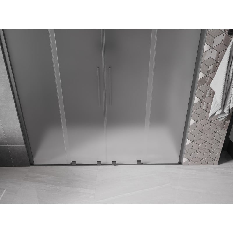 Mexen Velar Duo Schiebeduschtür 170 cm, Milchglas, gebürstetes Gun Gray - 871-170-000-32-66