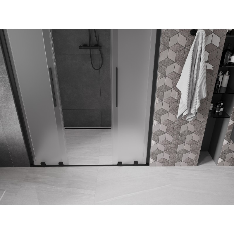 Mexen Velar Duo Schiebetür Duschwand 150 cm, Milchglas, schwarz - 871-150-000-32-70