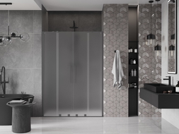 Mexen Velar Duo Schiebeduschtür 150 cm, Milchglas, Gun Metal - 871-150-000-32-95