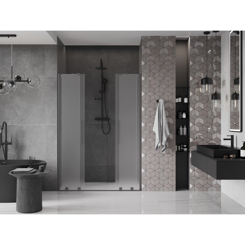 Mexen Velar Duo Schiebeduschtür 150 cm, Milchglas, Gun Metal - 871-150-000-32-95