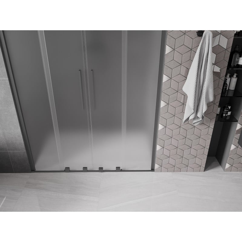 Mexen Velar Duo Schiebeduschtür 150 cm, Milchglas, Gun Metal - 871-150-000-32-95