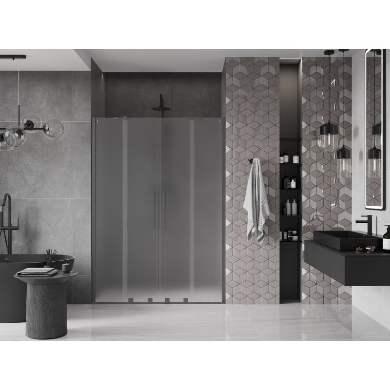 Mexen Velar Duo Schiebetür Duschwand 140 cm, matt, Gun Metal - 871-140-000-32-95