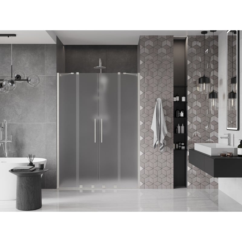Mexen Velar Duo Duschschiebetüren 150 cm, Milchglas, gebürstetes Nickel - 871-150-000-32-97
