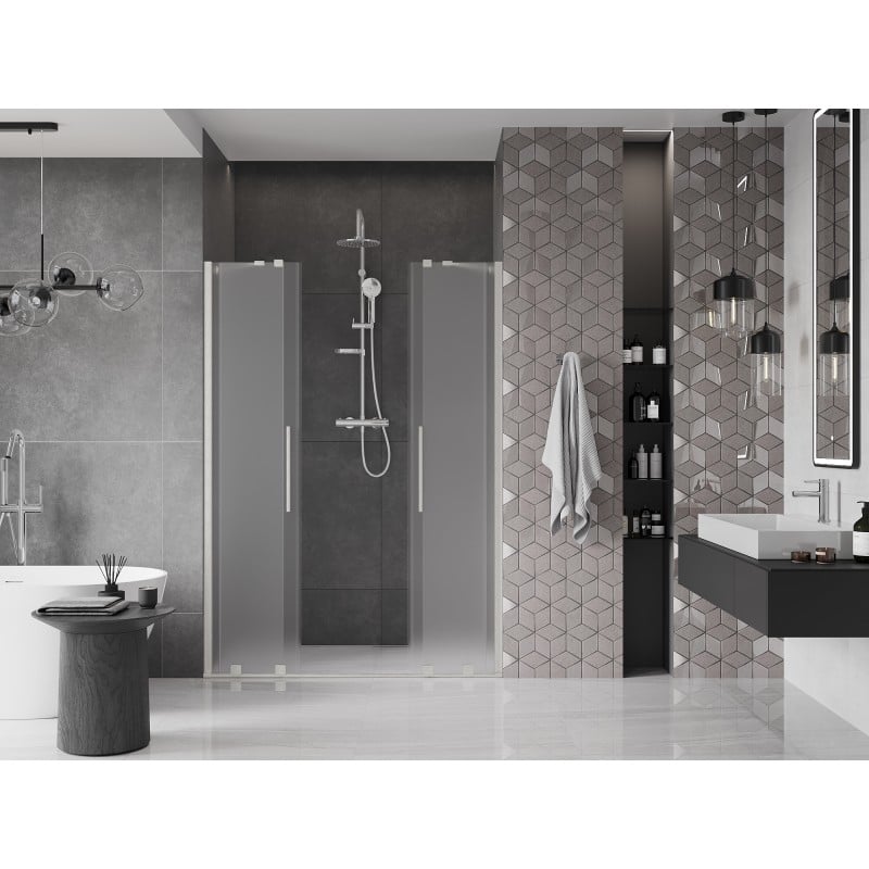 Mexen Velar Duo Schiebetür Duschabtrennung 160 cm, Frost, gebürstetes Nickel - 871-160-000-32-97