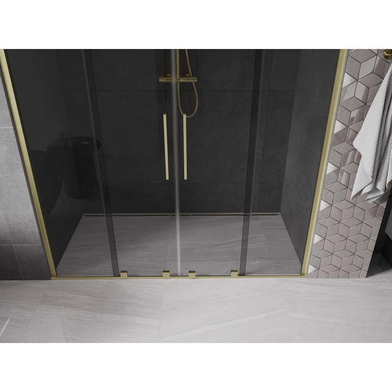 Mexen Velar Duo Schiebetür Dusche 170 cm, Graphit, gebürstetes Gold - 871-170-000-42-55