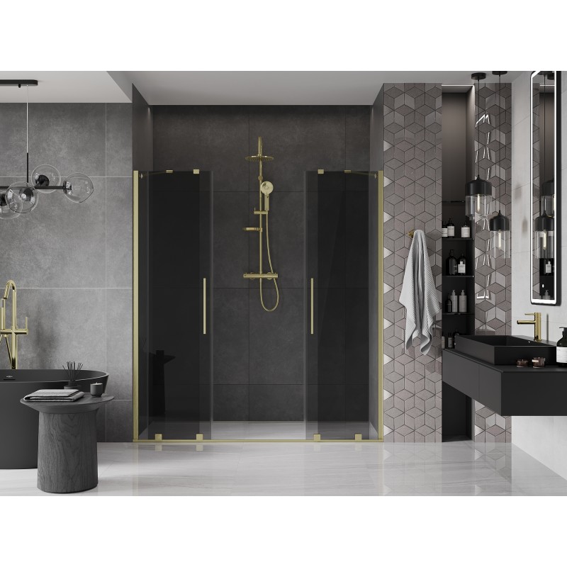 Mexen Velar Duo Schiebetür Dusche 170 cm, Graphit, gebürstetes Gold - 871-170-000-42-55