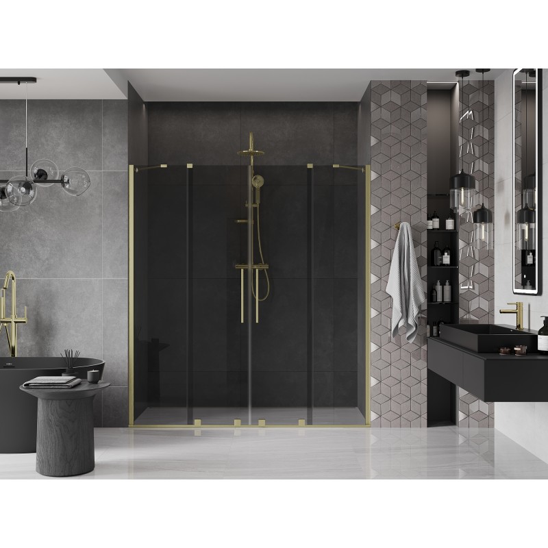 Mexen Velar Duo Schiebetür Dusche 170 cm, Graphit, gebürstetes Gold - 871-170-000-42-55