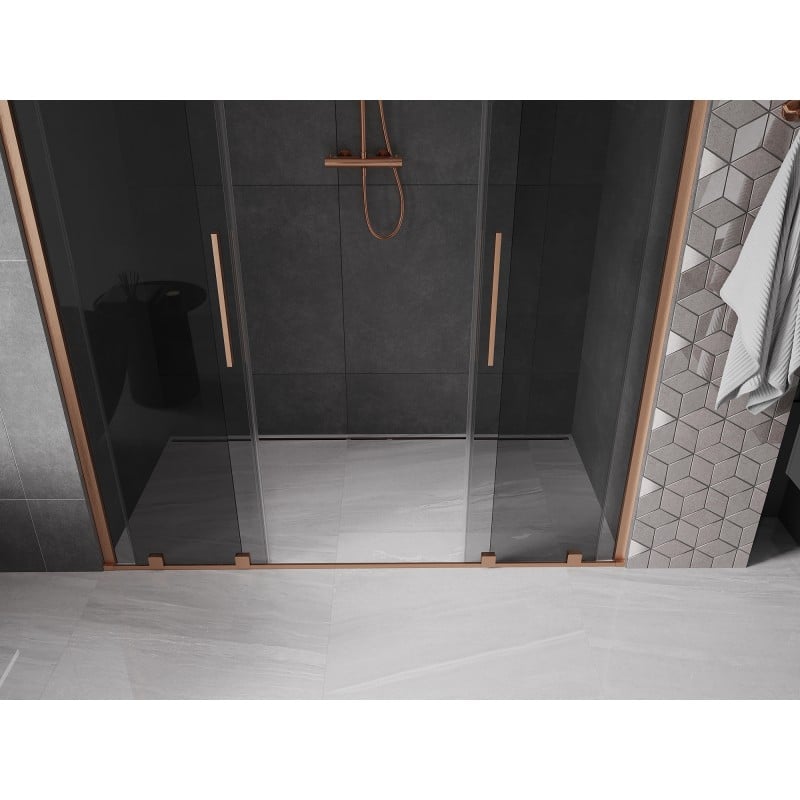 Mexen Velar Duo Schiebetür Dusche 200 cm, graphit, gebürstetes Kupfer - 871-200-000-42-65