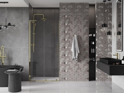 Mexen Velar L Schiebetüren für Dusche 120 cm, transparent, gold - 871-120-003-01-50